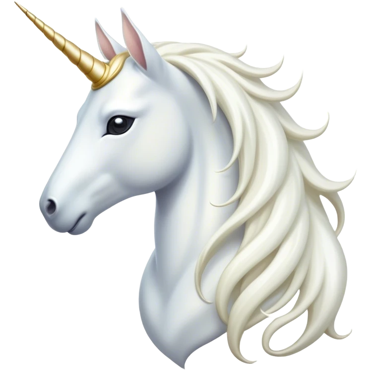 Cinematic Noble White Unicorn Portrait Emoji, Poised and regal, with a slender, ethereal form draped in a pristine white color, a flowing mane and tail, and a glistening, spiraled horn that radiates pure light, Simplified yet sharp and sophisticated features, highly detailed, glowing with a soft, iridescent luminescence, high shine, intelligent and transcendent, stylized with an air of mythical enchantment, focused and serene, soft glowing outline, capturing the essence of a watchful and confident white unicorn that appears ready to prance out of the screen with magical grace! emoji