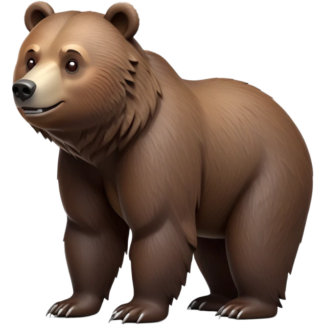 cinematic-[grizzly bear]-realistic-full-body-standing on all fours-emoji,-tail-tucked-close,-head-tilted-dramatically,-thick-[dark brown]-fur,-simplified-yet-realistic-focused-features,-highly-detailed,-glowing-with-an-almost-sarcastic-glow emoji