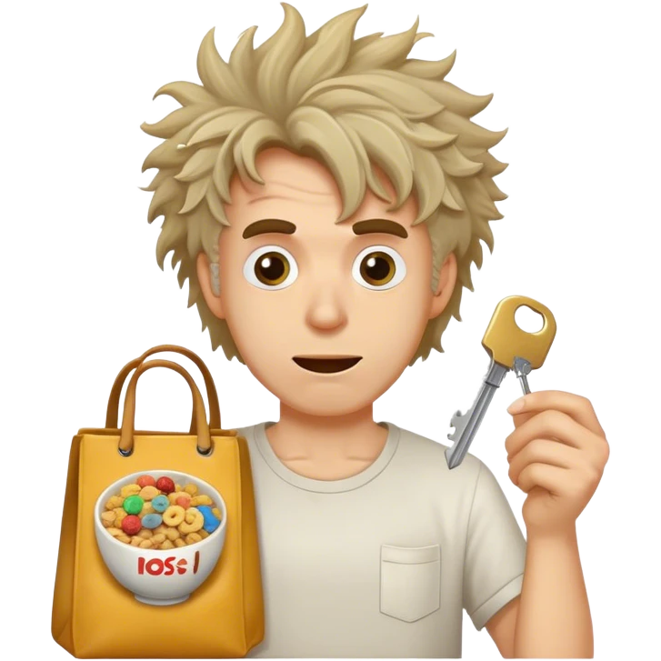 Crazy guy with key and bag of cereal emoji