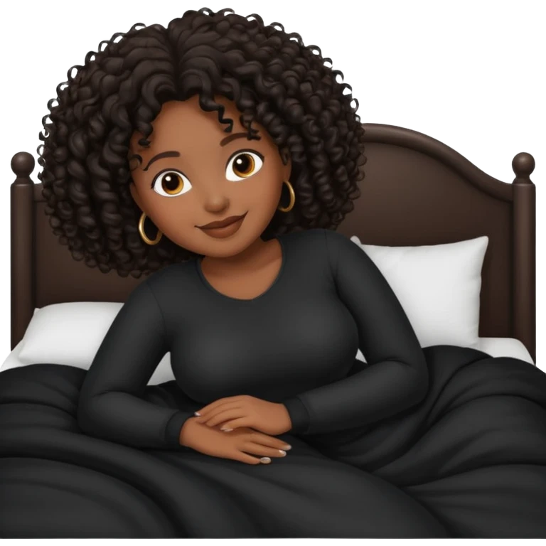 black woman bigger breast emoji curly hair darker. make her a little older. make her lying down in bed. bigger breasts black clothes emoji