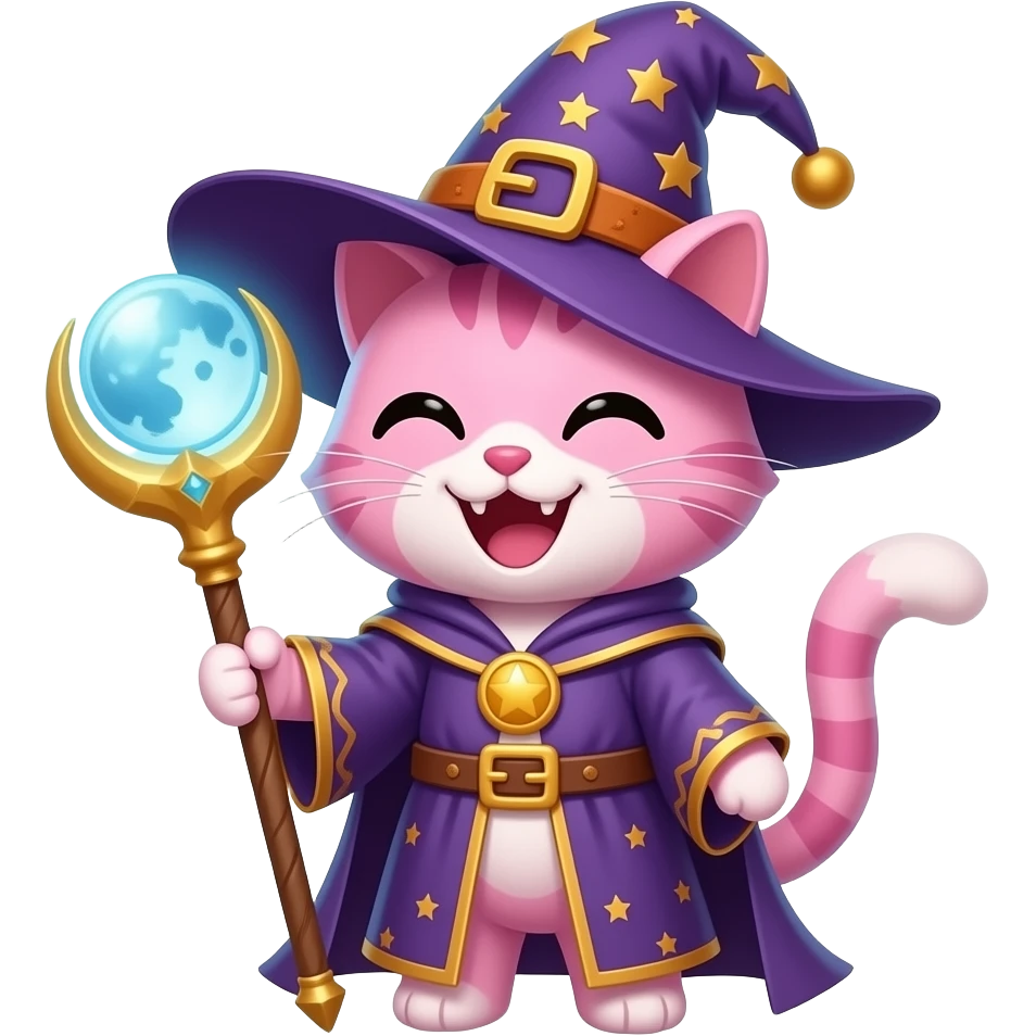 pink cat wizard with moon ward laughing emoji