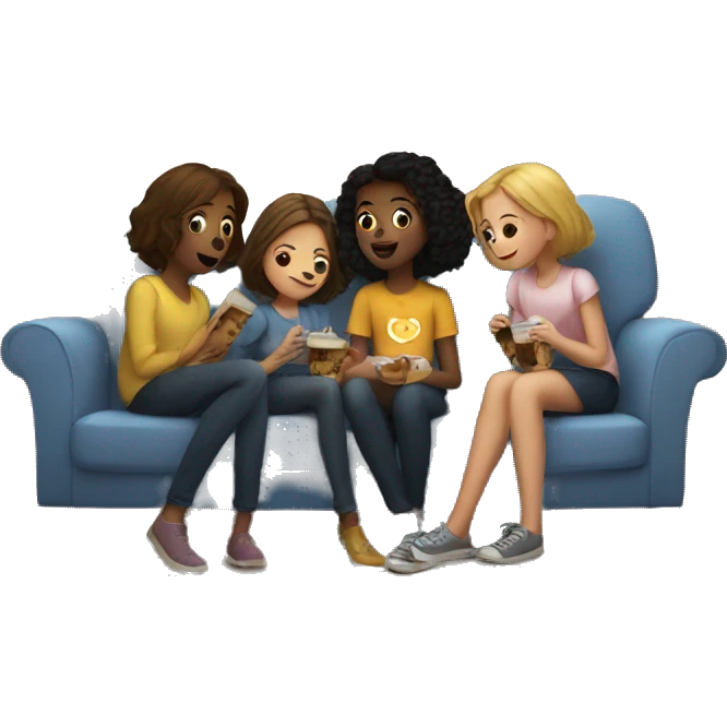 Two girls and a cat watching a movie in a house in Paris emoji