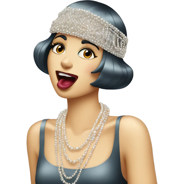 A roaring ’20s flapper emoji blowing kisses with pearl necklaces emoji