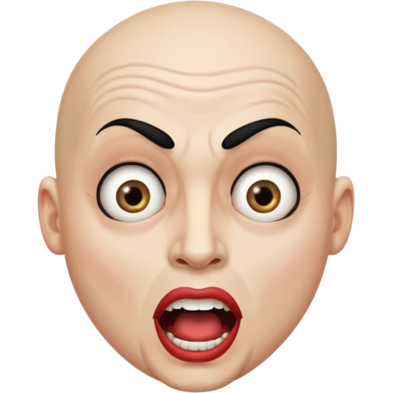 a bald cabaret actor with a white, dry, long, made-up face and heavily made-up eyes and mouth, a huge, wide-open mouth and a startled look emoji