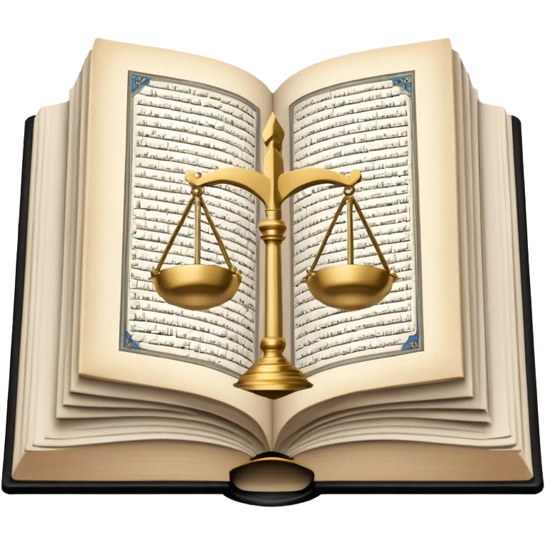 
an open Koran lies, in the center of its pages the scales of justice hover, in the background a mosque is visible, and from the Koran a road diverges, going off into the horizon emoji