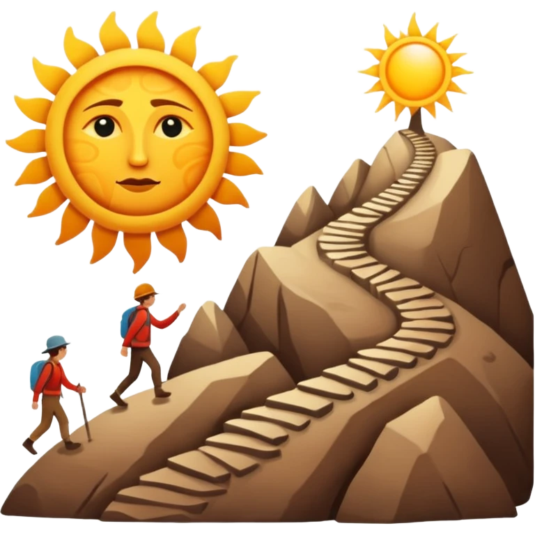 
una mezcla de sol + montaña + caminante estilo petroglifo con un espiral tipo energía ancestral emoji