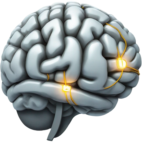 Lateral view of Brain with electrical wires lighting up emoji