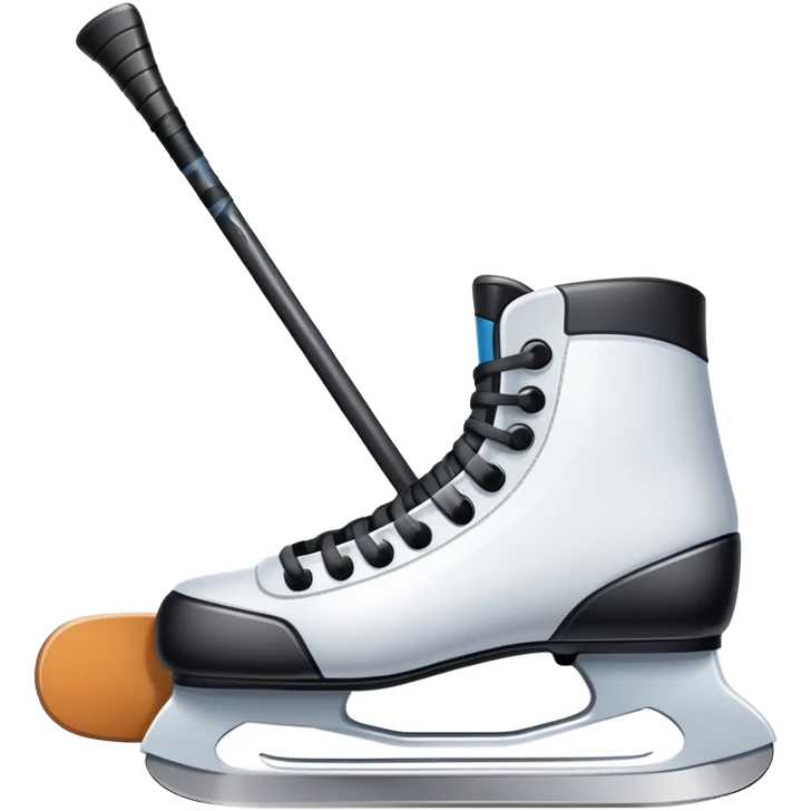 Please, make An icon featuring The background shows a packed stadium with cheering fans, bright arena lights, and an icy rink and close-up shots of key hockey equipment: a hockey stick, puck, and skates. Transparent background highlights the essentials of the game and the thrill of the sport. emoji