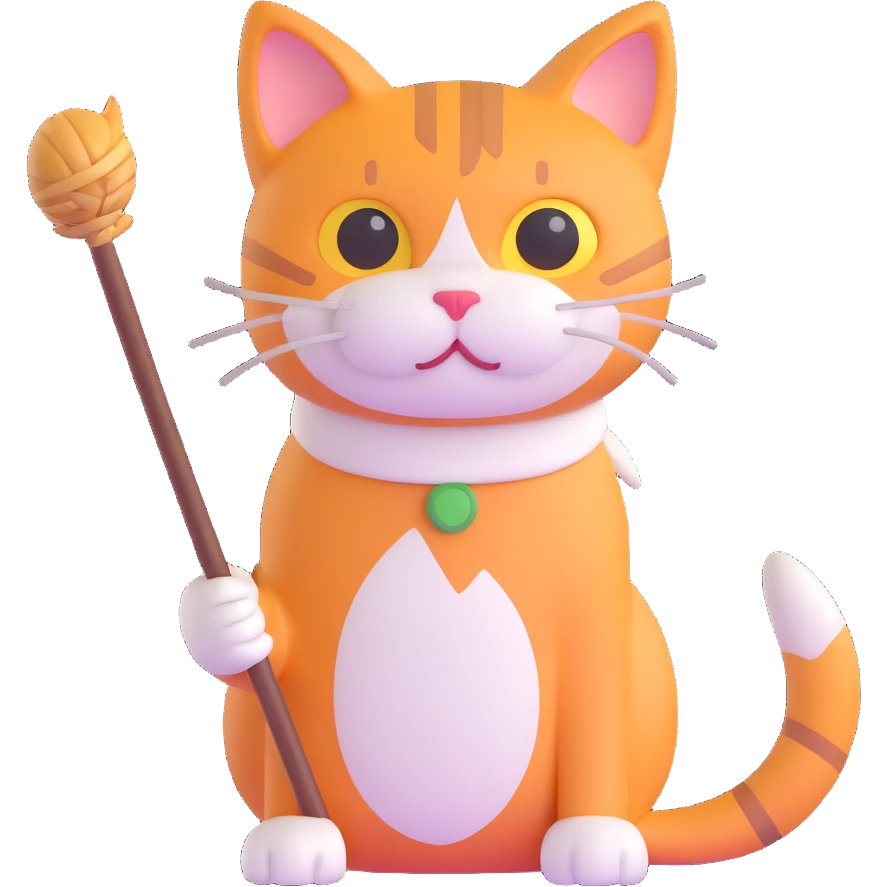 cat with a stick emoji