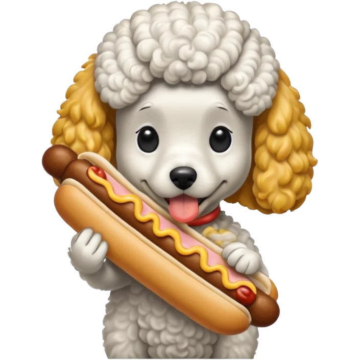 a poodle eating a hotdog emoji