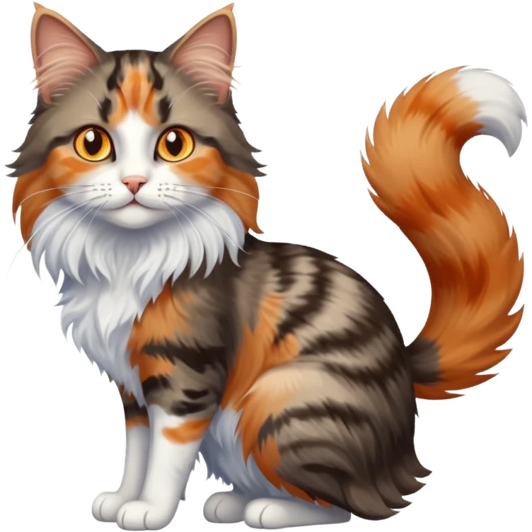 longhair calico cat with blue eyes and longhair grey tabby cat with orange eyes playing together emoji