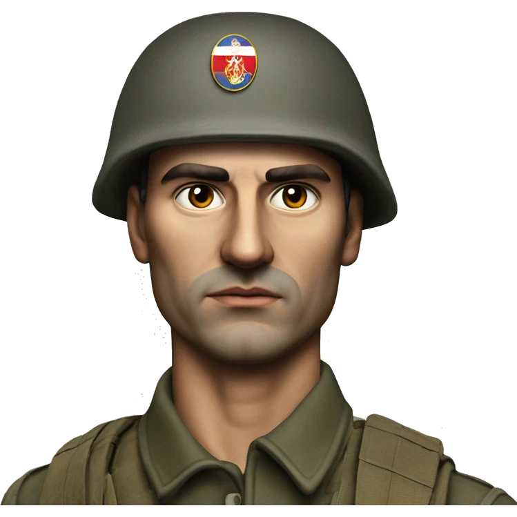 A serious Serbian resistance soldier 1990 photorealistic without helmet emoji