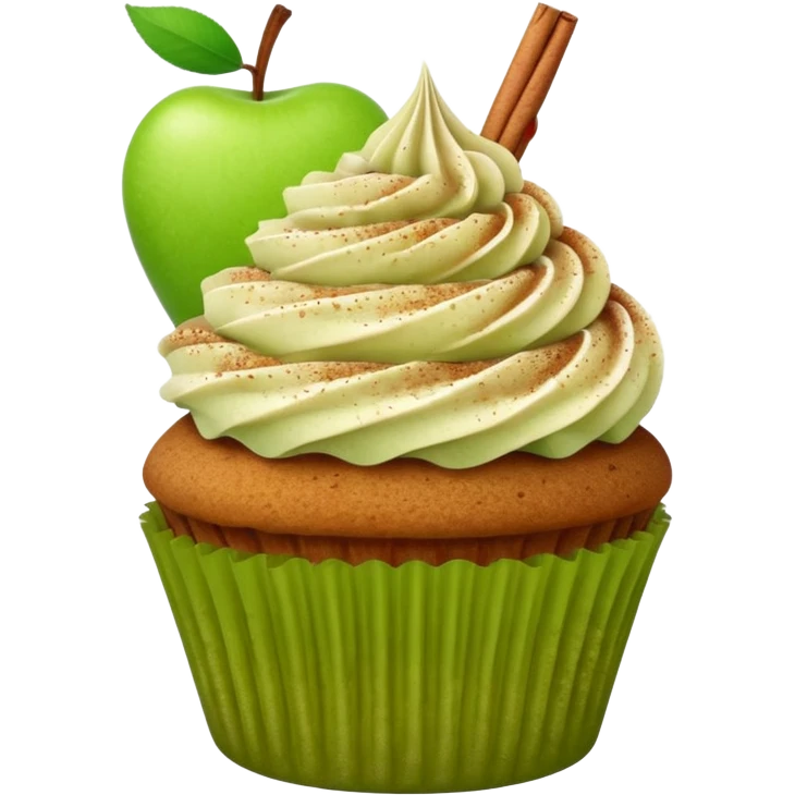 cupcake with cinnamon chai dust and green apple on top emoji
