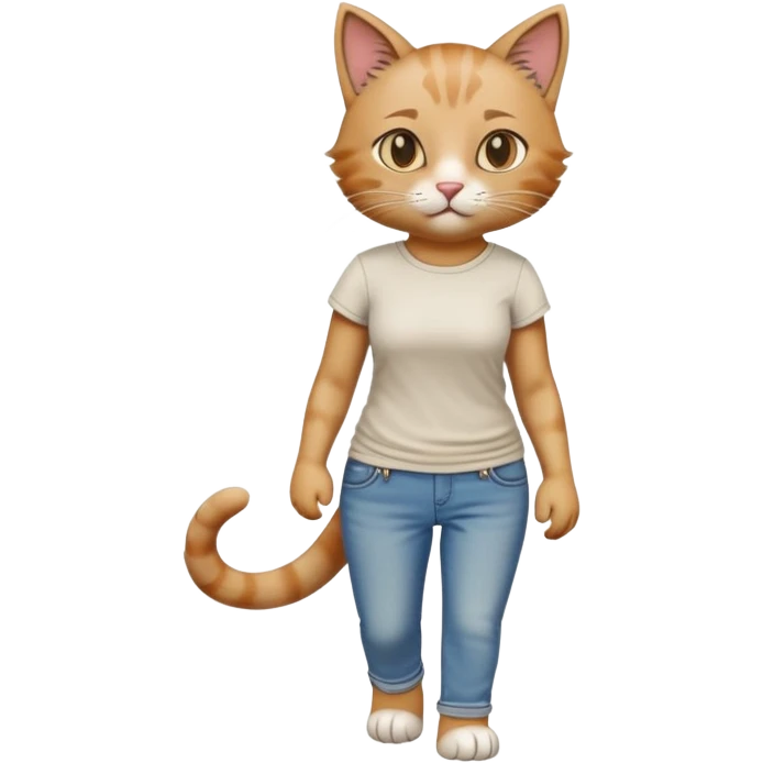 female cat anthropomorphised wearing jeans and a t-shirt walking upright emoji