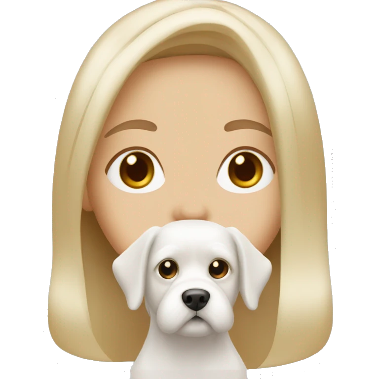 Blonde girl with brown eyes and white Maltese boy dog emoji