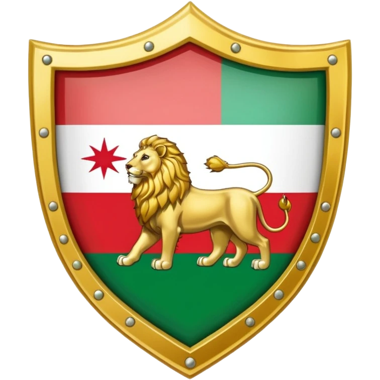 rectangular shield with the flag of Iran, with a lion and a sun emoji