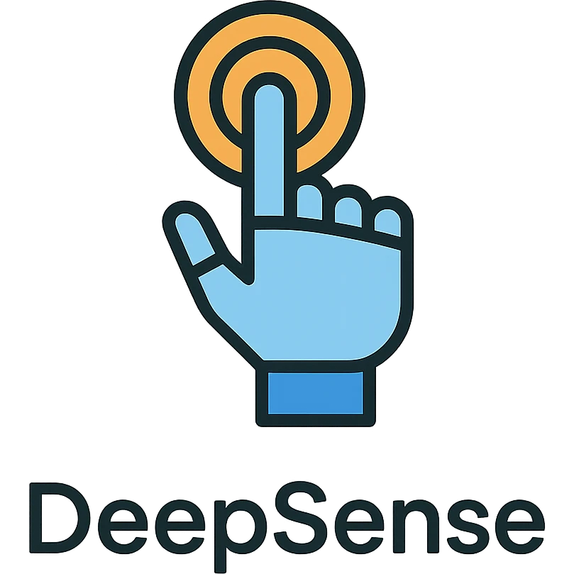 modern minimalist logo for 'DeepSense' featuring a stylized finger or hand making a touch motion, symbolizing robots sensing the physical world like humans, minimalist shapes, clean lines, limited color palette emoji