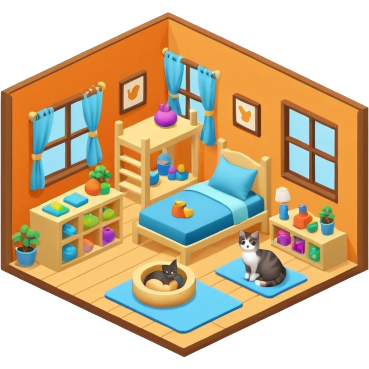 cat room interior isometric emoji