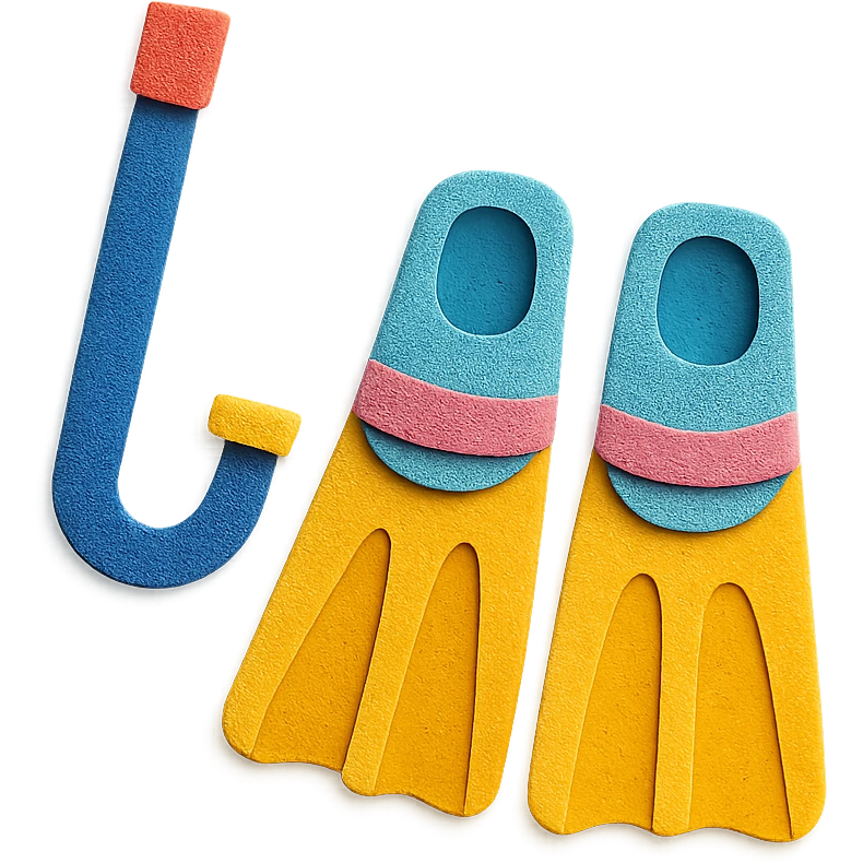 colorful and playful snorkel and flippers in paper-craft style emoji