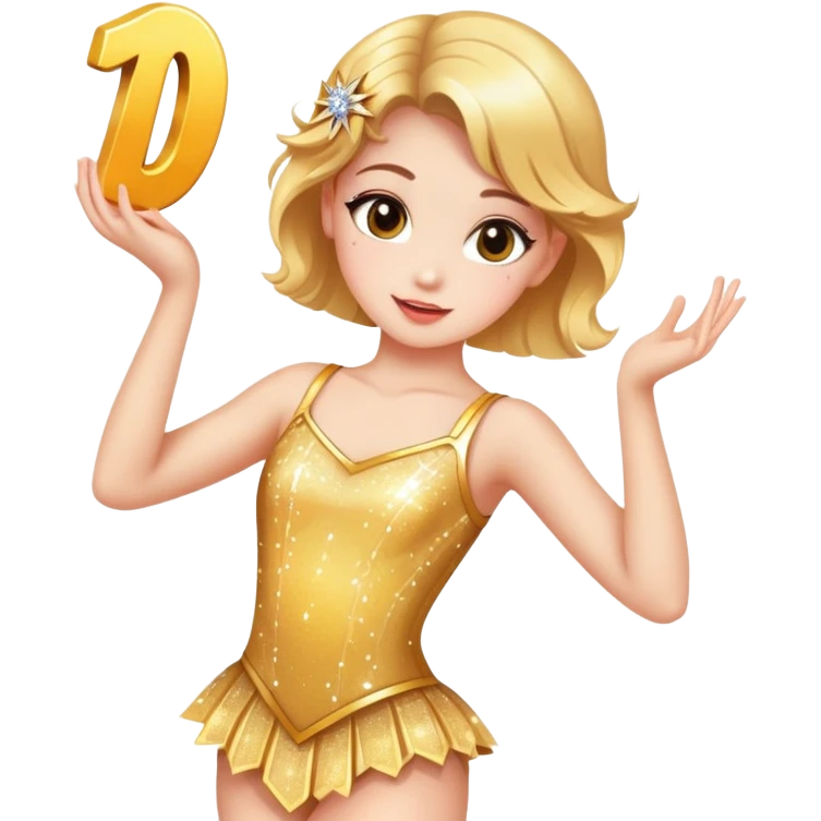 Girl in dance costume holding number 1 emoji