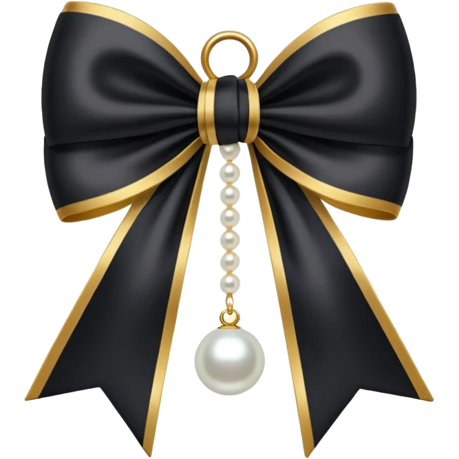 Black bow with golden outer line and hanging pearl  emoji