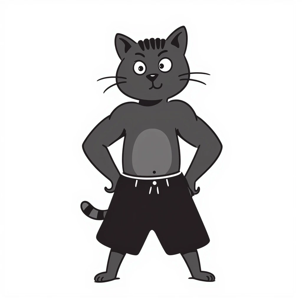 muscle cat, hand-drawn doodle style, strong arms, simple and fun emoji