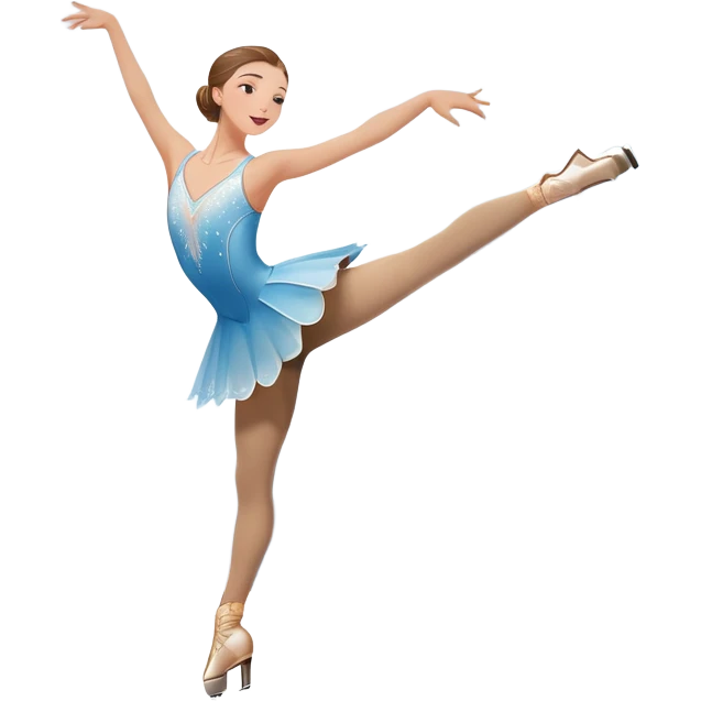 An icon featuring a graceful figure skater performing an elegant spin on a glistening ice rink. The background includes soft lighting, a crowd in the stands, and snowflakes gently falling. Transparent background highlights the beauty, artistry, and precision of figure skating. emoji