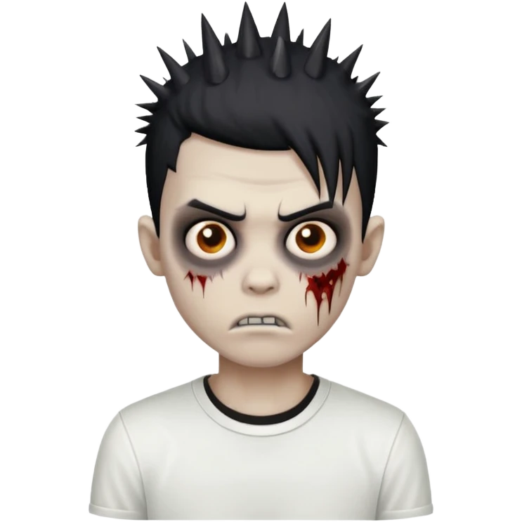 zombie boy with spiky black emo hair and white shirt emoji