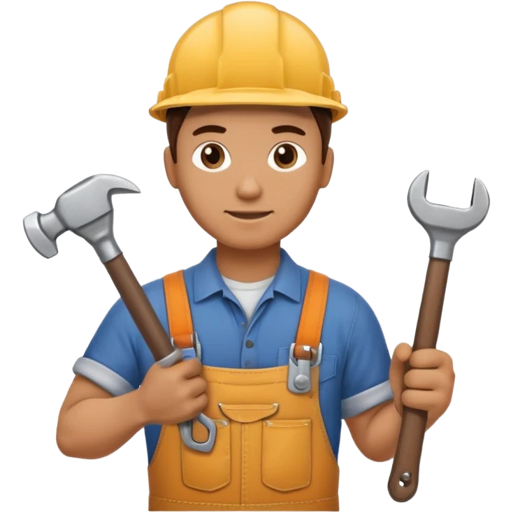 a handyman holding a wrench in this right hand and a hammer in his left hand emoji