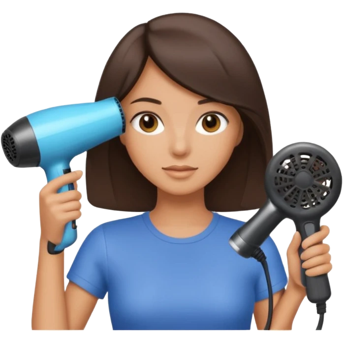 brunette bob girl hair stylist holding a hair dryer emoji