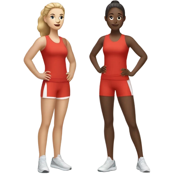2 white woman in sportswear talking, one is red color emoji