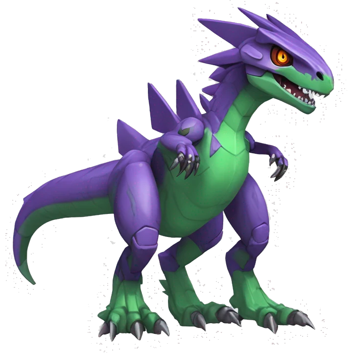  Cool Edgy Purple Green Digimon-Fakemon-Guilmon-Velociraptor-Dragon-Mecha full body emoji