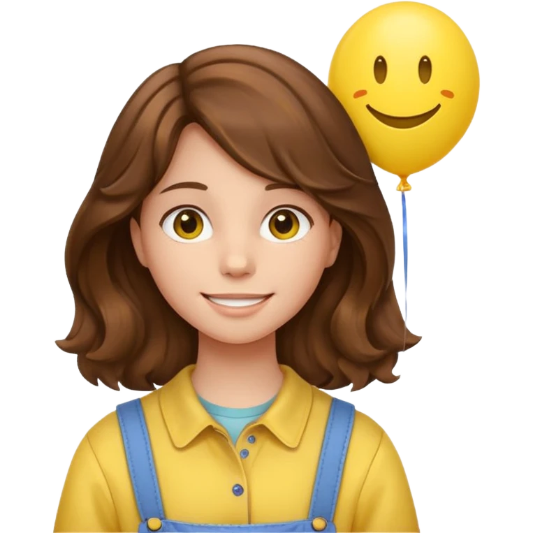 Teen girl wavy brown hair, with smiley-face balloon emoji