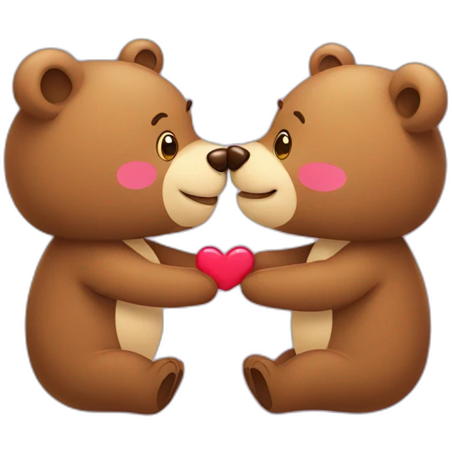 Female bear and male bear kissing, face only, with hearts above them emoji