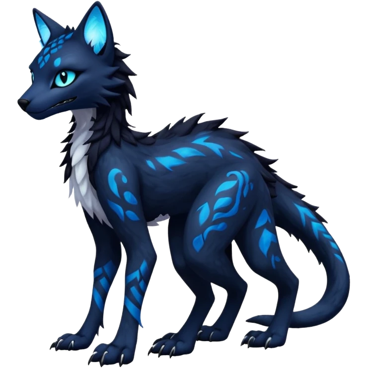 Kawaii dark blackish edgy fantasy ethereal feline-vernid-sergal-monster-fursona animal creature full body with intricate markings  emoji