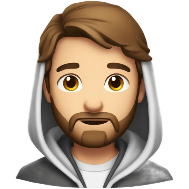 Handsome man with brown hairs and 3 days beard wearing a hoodie as he is praying emoji
