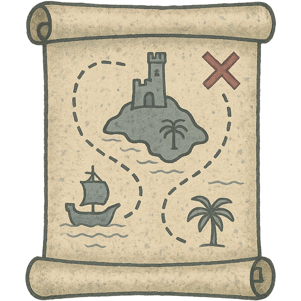 A map scroll emoji with a vintage look, featuring faded edges and a treasure map design. emoji