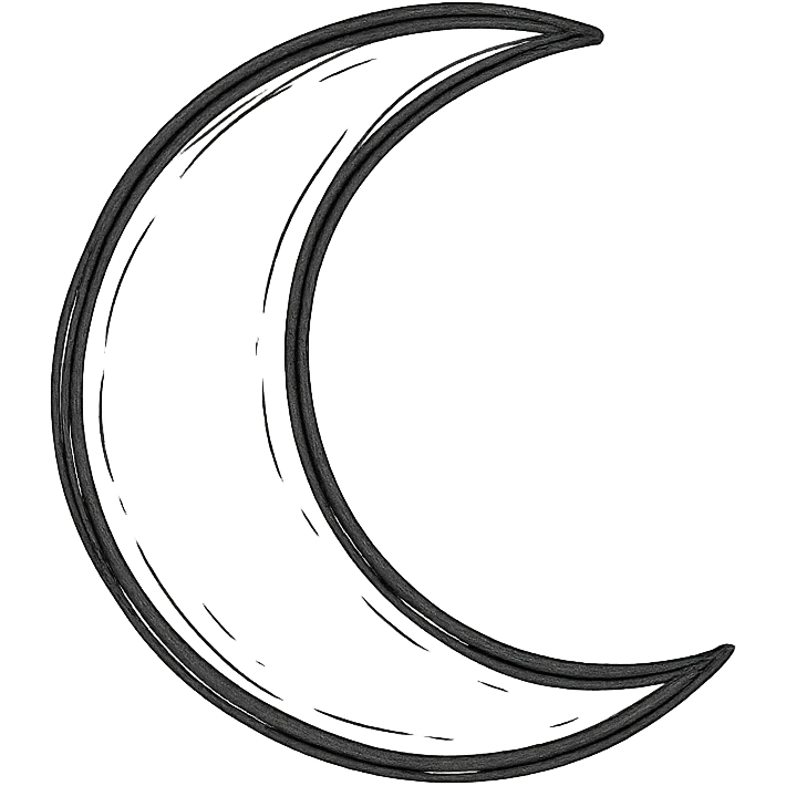 minimalist hand drawn black outline of a crescent moon on white clean background emoji