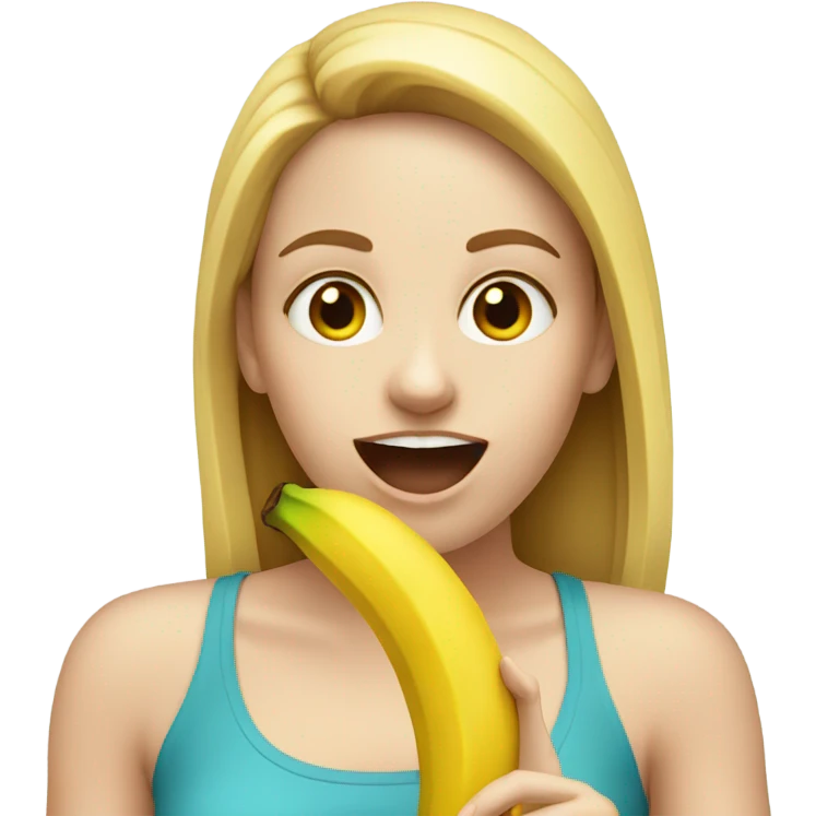 White girl esting banana emoji
