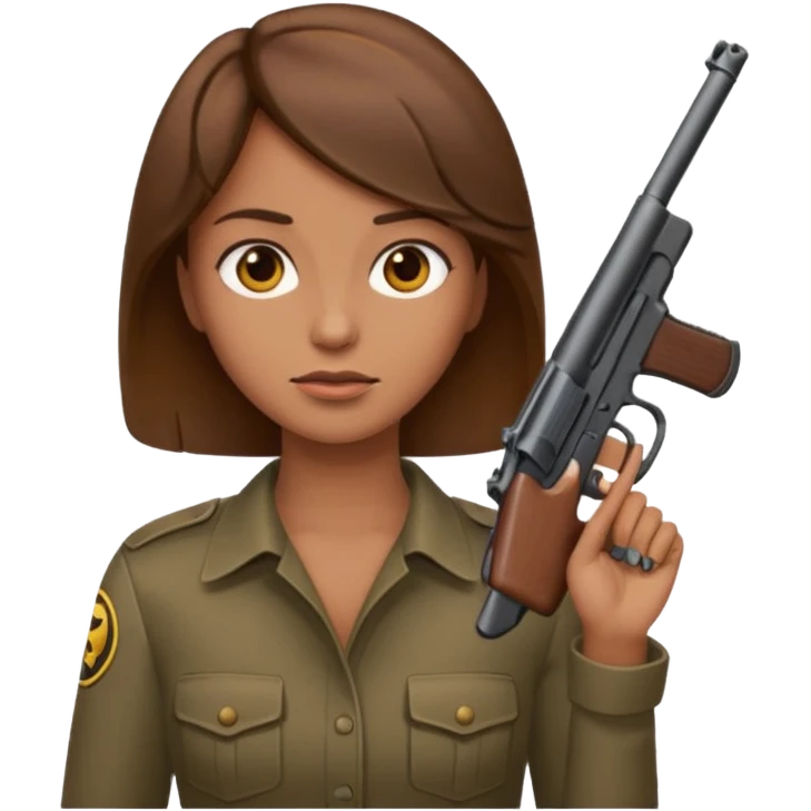 the woman emoji with brown hair and tan skin holding the gun emoji to her head with one hand emoji