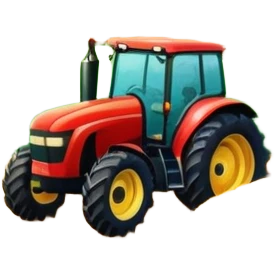 colorful rural landscape, inspired by farming simulators like Farming Simulator 22. The design shows fields, tractors, and barns, with vibrant crops and animals in the background. The peaceful farming scene symbolizes the immersive experience of managing a farm, with a transparent background emoji