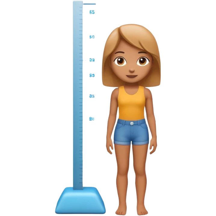 A 3D cartoon figure standing against a height chart, measurement marks visible, clean white background, Memoji-style. emoji
