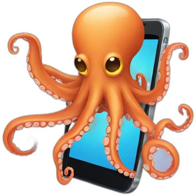 An octopus with a smartphone emoji