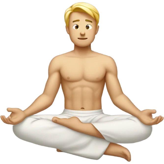 A man with blonde hair practicing yoga in the lotus pose, radiating serenity and focus emoji