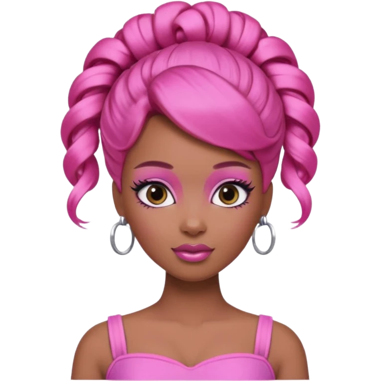 black barbie. updo hair, pink hair, perfect makeup and super pretty emoji