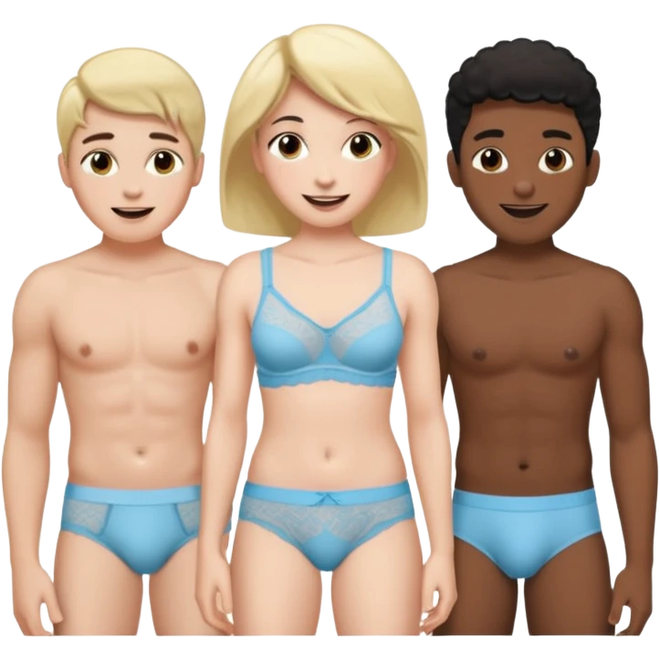 Femboy wearing only underwear with 2 black dude emoji