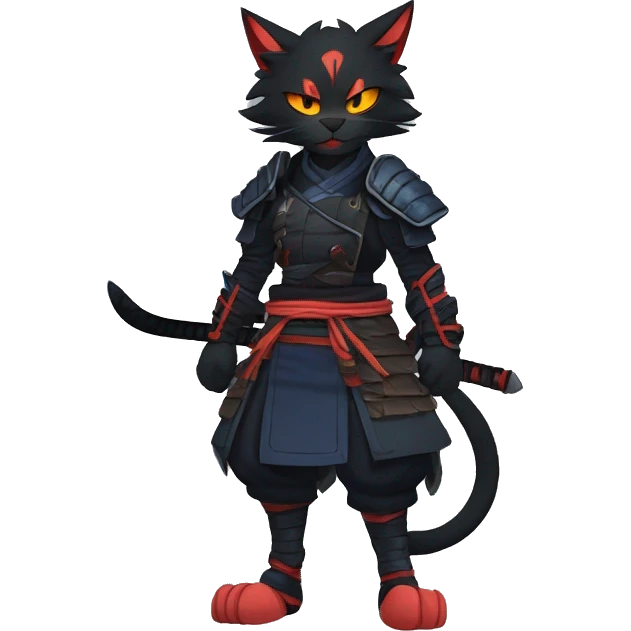 Edgy Shy Anthro Samurai cool pretty dark Litten-Pokémon-cat-fursona-animal techwear emoji