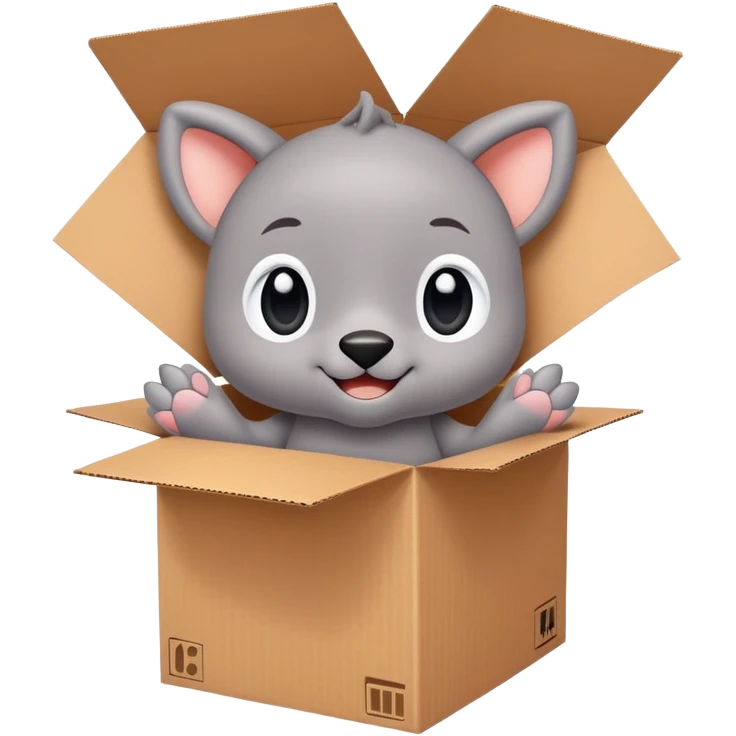  A very cute gery young happy Kapibala with one's head tilted to one side poked its paws out of the cardboard big box and placed them on top of it emoji