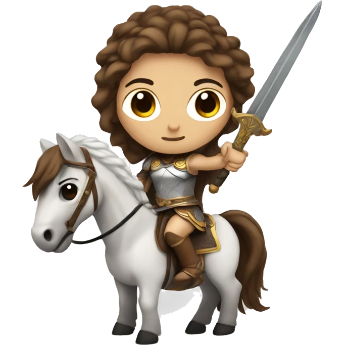  valkyrie with white skin, brown eyes and hair on a horse with a sword emoji