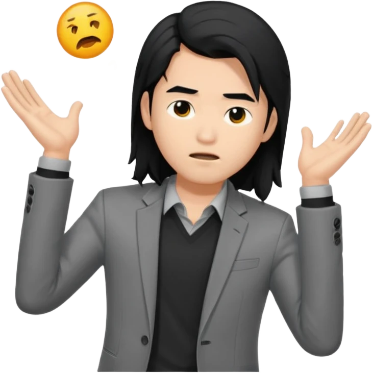 asian young man with long black hair falling on the forehead in grey blazer and black t-shirt  emoji